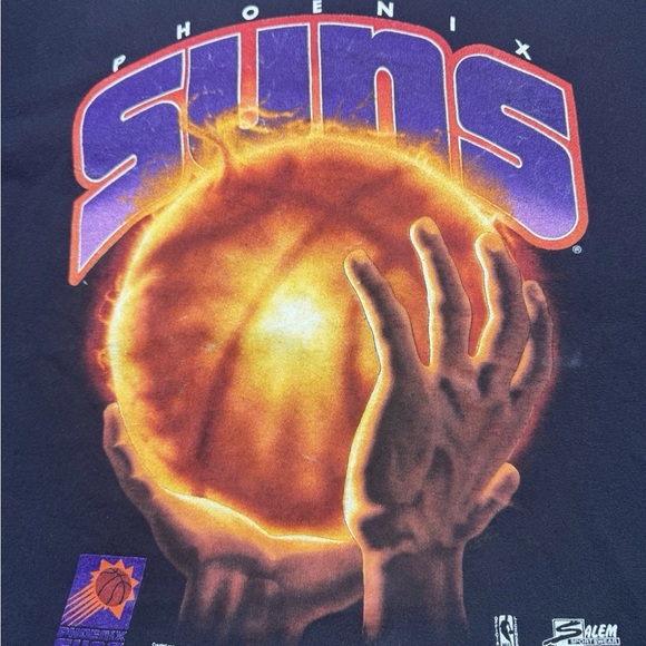 Vtg 90s Phoenix Suns Salem Sportswear Black T-Shirt USA Flaming Basketball Large - Picture 5 of 8